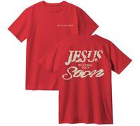 TINASI Josiah Queen Jesus is Coming Back Soon Merch T-shirt en coton unisexe col rond décontracté à manches courtes, Rouge, S