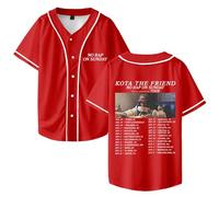 TINASI Kota The Friend No Rap On Sunday Tour 2025 Maillot de baseball col en V Unisexe à manches courtes Vêtements streetwear, Rouge, XL