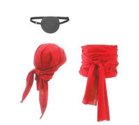 TINAYAUE Accessoires de costume de pirate pour Halloween, costume médiéval et Renaissance, bandana, écharpe, cache-œil, collier tête de mort pour homme et femme (lot 1, rouge)
