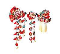 TINAYAUE Barrette Japonaise Eventail Mixte - Set Barrette, 3 Coiffe Cheveux Motif Fleur en Tissu Artisanal | Style Traditionnel, Authentique, Accessoire Kimono pour Mariage Japonais