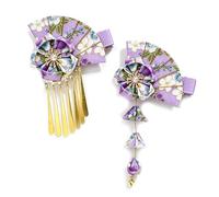TINAYAUE Barrette Japonaise Set Barrette en Tissu Éventail + Noeud Pompon Long | Accessoires Kimono Style Chic pour Mariage, Cérémonie, Soirée et Festival d’Été