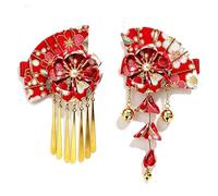 TINAYAUE Barrette Japonaise Set Barrette en Tissu Éventail + Noeud Pompon Long | Accessoires Kimono Style Chic pour Mariage, Cérémonie, Soirée et Festival d’Été
