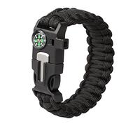 TINAYAUE Bracelets Paracord de Survie Multifonctions Bracelet de Survie d'Urgence Bracelets de Survie Réglable Équipement De Sauvetage Comprenant Boussole Sifflet Allume-feu Noir 22-26cm