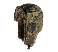 TINAYAUE Chapeau de chasse d'hiver avec rabats d'oreille, casquette camouflage feuille tombée, fausse fourrure Ushanka russe, chapeau chaud unisexe coupe-vent, marron, taille unique