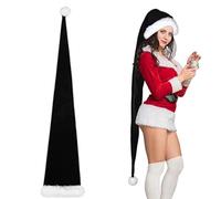 TINAYAUE Chapeau de Noël super long en velours pour adulte de 150 cm avec pompon blanc pour homme et femme - Déguisement de Noël, Halloween, accessoires photo, vacances, Nouvel An (noir)