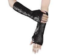 TINAYAUE Femmes Mode Gants à Paillettes Doux Manchettes Paillettes Paillettes Mitaines Élasticité Mitaines avec Paillettes pour Jeu de Rôle, Fête, Représentation d'Opéra, Noir , 28 cm x 9 cm