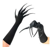 TINAYAUE Gants noirs à pattes longues avec griffes de doigt - Manchettes à ongles - Accessoires de costume pour Halloween - Cosplay effrayant vampire sorcière démon corbeau maléfique reine