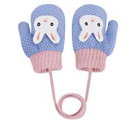 TINAYAUE Hiver Gants pour Enfants Mignon Gants de Sac Ananas Laine Tricotee Moufle en Peluche Garcon Fille Gants Epais Chauds Anti-Perte Mitaines Licou Bambin Moufle de Ski,14cm x 6.5cm,bleu