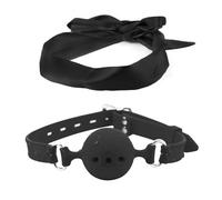 TINAYAUE Kit Bondage Luxe Noir - Bandeau Yeux en Satin + Bouchon Silicone Boule Masques de Sommeil Noir, Accessoire Intime Confort et élégance pour Couple ET Nuits paisibles