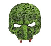TINAYAUE Masque animal terreur avec crocs demi-visage vert - Masque de zombie effrayant - Costume réaliste de gnome - Accessoires de jeu de rôle pour Halloween, carnaval, cosplay, fête à thème