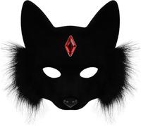 TINAYAUE Masque de Chat Noir Gothique Masque Renard Mystérieux - 2 Style Demi-Visage peluche & Complet de Visage pour Halloween Noël Déguisé Cosplay Théâtre Bal
