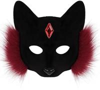 TINAYAUE Masque de Chat Noir Gothique Masque Renard Mystérieux - 2 Style Demi-Visage peluche & Complet de Visage pour Halloween Noël Déguisé Cosplay Théâtre Bal