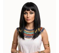 TINAYAUE Perruque de Cléopâtre égyptienne avec tresses, perles dorées | Perruque Cléopâtre noire, longueur 40 cm, cheveux synthétiques pour carnaval, cosplay, fête à thème, carnaval