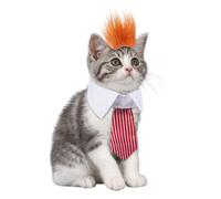 TINAYAUE Set Perruque et Cravate pour Animal Costume Mr. Billionaire Cheveux Blonde Animal Perruque President Tenue pour Donald Chien et Chat Cravte Rouge