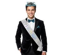 TINAYAUE Set Roi du Bal - Couronne "KING" Strassée + Écharpe "PROM KING", Kit Accessoire pour Homme, Bal de Fin d'Études, Soirée, Anniversaire, Déguisement