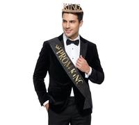 TINAYAUE Set Roi du Bal - Couronne "KING" Strassée + Écharpe "PROM KING", Kit Accessoire pour Homme, Bal de Fin d'Études, Soirée, Anniversaire, Déguisement
