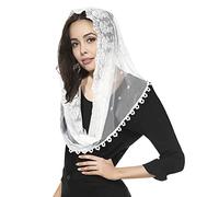 TINAYAUE Voile d'Eglise Catholique pour Femme - Étole Mantille en Dentelle pour Messe, Chapelle - Couverture Visage, Châle Foulard pour Mariage