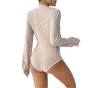 tinbarry Body Femme Manches Longues Élégant Basique Tricoté Côtelé Body Hauts Combinaison Serré Col en V Col Roulé Col Rond Moulante Une Pièce Combinaison Haut Chemise À Manches Longues