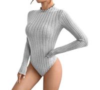 tinbarry Body Femme Manches Longues Élégant Basique Tricoté Côtelé Body Hauts Combinaison Serré Col en V Col Roulé Col Rond Moulante Une Pièce Combinaison Haut Chemise À Manches Longues