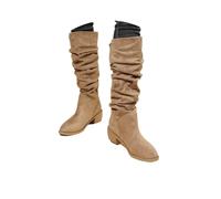 tinbarry Bottes de cowboy pour femmes demi-bottes en daim bottes occidentales hautes bottes pointues à talons bas bottes mi-longues en daim perforé chaussures pour femmes bottes longues