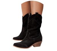 tinbarry Bottes de cowboy pour femmes demi-bottes en daim bottes occidentales hautes bottes pointues à talons bas bottes mi-longues en daim perforé chaussures pour femmes bottes longues