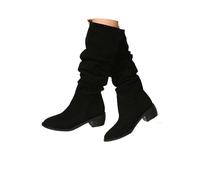tinbarry Bottes de cowboy pour femmes demi-bottes en daim bottes occidentales hautes bottes pointues à talons bas bottes mi-longues en daim perforé chaussures pour femmes bottes longues