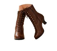 tinbarry Bottines à Talons Bas Femme Vintage Victoriennes Bottes Gothiques Punk à Tige Courte Bottes Pointues en Cuir PU Bottines à Lacets Zippées Bottines de Costume de Fête