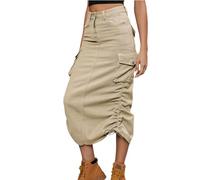 tinbarry Jupe en Jean pour Femme Jupe Cargo Y2K Jupe Crayon en Jean avec Poches Taille Haute Jupe Midi Cordon de Serrage élastique Jupe Cargo Moulante Jupe Longue Jupe Vintage Streetwear