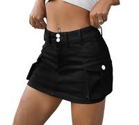 tinbarry Jupe en Jean pour Femme Y2k Mini Jupe Courte en Jean D'été Jupe Cargo Taille Haute Trapèze avec Poches Jupe Courte aux Hanches Extensible et élégante