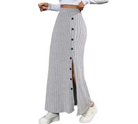 tinbarry Jupe Tricotée Femme Jupe Longue Fendue Taille Haute Ligne A Jupe Longue élégante en Tricot Côtelé Jupe Décontractée Extensible Moulante Jupe Décontractée Tricotée Basique