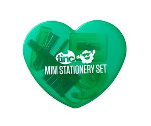 Tinc - Kit de Papeterie Mini Cœur - Ensemble avec Mini Agrafeuse Dévidoir de Ruban Adhésif Ciseaux et Taille-crayon - Fournitures de Bureau Compactes pour École et Maison - Vert