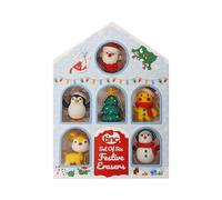 Tinc Lot de 6 gommes festives | Boîte de présentation de Noël | Parfait pour l'école, comme cadeau ou comme cadeau de Noël