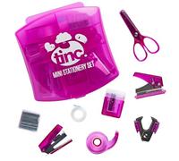 Tinc - Mini Kit de Papeterie - Ensemble avec Mini Agrafeuse Dévidoir de Ruban Adhésif Ciseaux Taille-crayon et Dégrafeuse - Fournitures de Bureau Compactes pour École et Maison - Rose