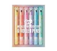 Tinc Lot de 6 surligneurs métallisés avec impression roller - Différents designs - Double pointe - Six couleurs au choix