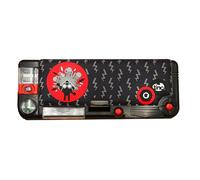 Trousse d'école à compartiments pop-out Tinc - Noir/rouge, comprend un crayon avec une gomme, un stylo à bille et une règle de 15 cm - Compartiments secrets avec bouton poussoir (SNPCKRBK)