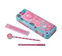 Tinc - Trousse d'École à Compartiments Motifs Cœurs - Coffret Rigide Pop Out avec Taille-Crayon Intégré Stylo Bille Crayon à Papier et Règle - Organisation Scolaire pour Enfant - Rose et Bleu