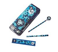 Tinc - Trousse d'École à Compartiments Tonkin - Coffret Rigide Pop Out avec Taille-Crayon Intégré Stylo Bille Crayon à Papier et Règle - Organisation Scolaire pour Enfant - Noir et Bleu