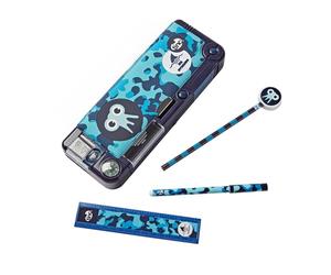 Tinc - Trousse d'École à Compartiments Tonkin - Coffret Rigide Pop Out avec Taille-Crayon Intégré Stylo Bille Crayon à Papier et Règle - Organisation Scolaire pour Enfant - Noir et Bleu