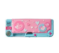 Tinc Trousse Scolaire avec Compartiment Pop-up - Cœurs - Bleu et Rose - Comprend Un Crayon avec Gomme, Un Stylo à Bille et Une règle de 15 cm - Compartiments Secrets avec Bouton Poussoir, Bleu,