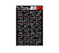 TINCHEW Poster Calendrier Formula Race Cars 2024 - Circuits nommés - Art mural - Décoration d'intérieur - Décoration d'intérieur - 40 x 60 cm
