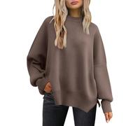 Tincini Pull d'hiver décontracté à col rond pour femme - Manches longues - Pull ample avec fente latérale - Sweat-shirt (Nutmeg, L)