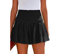 Tincini Short d'été pour femme - En coton élastique - Taille haute - Décontracté - Volants - Short de plage - Couleur unie - Pour les loisirs, Noir , M
