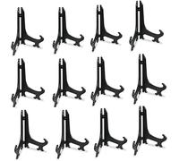 Tincogo Supports pour Assiettes en Plastique - Lot de 12 Chevalets Présentoirs pour Assiettes Décoratives, Cadres Photos et Plaques - Hauteur 17 cm (7 pouces) - Noir