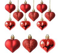 Tindobewan Lot de 12 boules décoratives en forme de cœur multi-finitions à suspendre pour la Saint-Valentin, la fête des mères, Noël, un anniversaire de mariage, une fête (rouge)