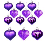 Tindobewan Lot de 12 boules décoratives en forme de cœur multi-finitions à suspendre pour Saint-Valentin, arbre de Noël, anniversaire de mariage, décoration de fête (violet)