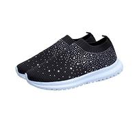 TINEASUR 1 Paire Baskets à Strass des Baskets Mocassins Décontractés pour Femmes Les Filles Enfilent des Chaussures Baskets à Semelle Épaisse Aux Femmes Black Empeigne : Maille