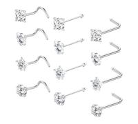 TINEASUR 12pièces Shaped Cubic Zirconia Nose Piercing Jewelry Set Stainless Steel Nose Studs for Women and Men Body Ornaments with Star Design