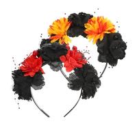 TINEASUR 2 Pièces Bandeau Femme Halloween Fleurs Tissu Orange et Rouge Accessoire Cheveux Déguisement Chic et Simple pour Fête