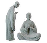 TINEASUR 2 Pièces Statue De Bouddha Micro-Paysage Petite Sculpture De Moine Statue De Moine pour Le Zen Sculpture De e De Jardin Décorative De e Mini-e Pierre Light Grey