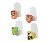 TINEASUR 4pièces Crochets Muraux à Coller Bois Motif Animaux Pour Suspendre Vêtements Garçon Fille Et Petits Objets Décoration Intérieure